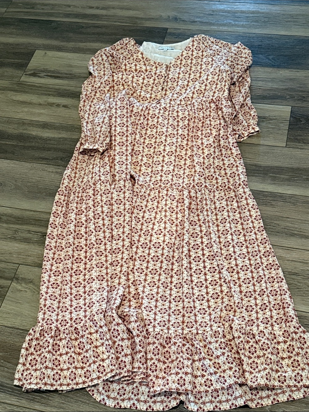 Hayden Cream Dress with Rust Floral Print